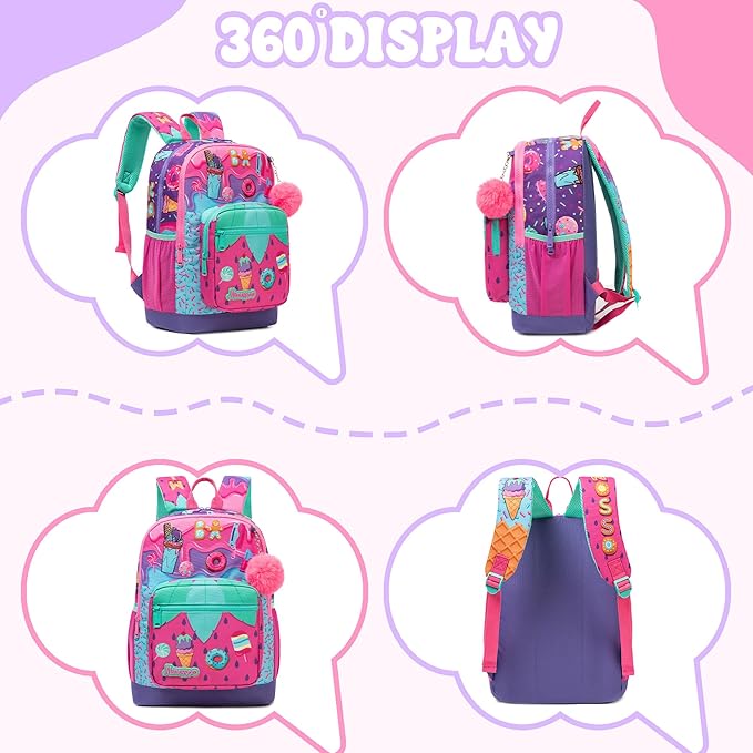 Girls Backpack for School Backpack for Girls 8-12 with Lunch Box Back to School Supplies Backpacks for Kids 10-12 Elementary Middle Student with Pencil Box
