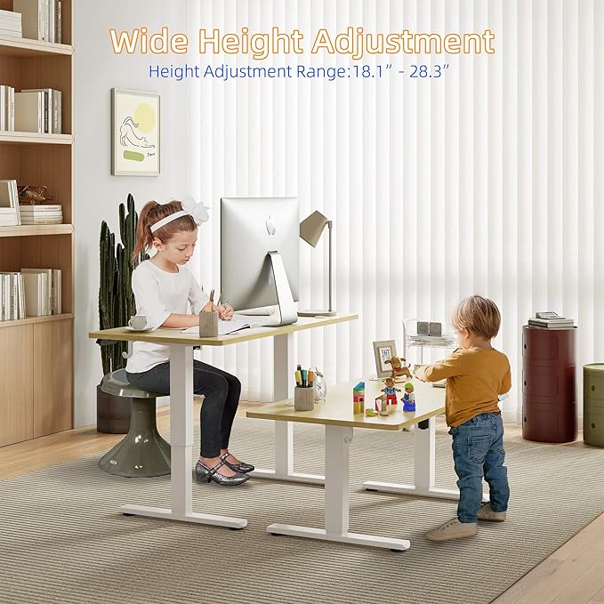 YIHAYO Low Height Adjustable Desk, Lifts 18.1-28.3 Inches, Electric Standing Desk for Short People, 55 x 24 Inches Computer Table with Splice Board for Home Office, Natural