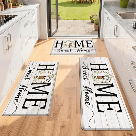 Yamaziot Anti Fatigue Kitchen Rug Set of 3, Non-Slip Cushioned Floor Mats | Waterproof, Stain Resistant, Farmhouse Cushioned Comfort Standing Desk Mat with Runner for Kitchen, Office, Sink, Laundry