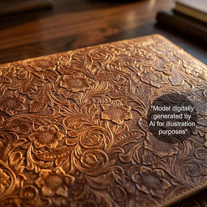 Gexmil Leather Portfolio Organizer for Women Men, Business Padfolio Folder with Zipper, Full Grain Leather,Interview Legal Document File Resume Organizer, A4 Writing Notepad Padfolio, Floral Brown