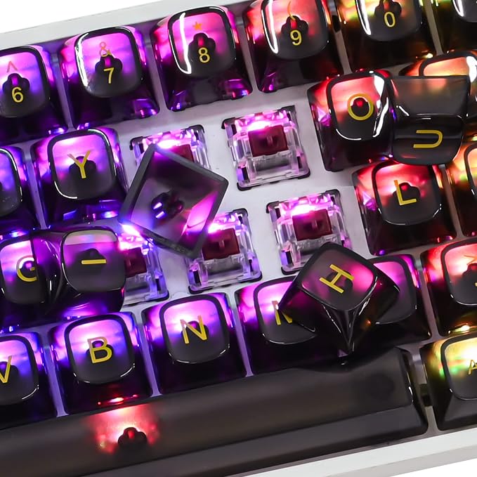 Fogruaden 61 Keys Black Clear Keycap Set, OSA Profile Transparent PC Material Keycaps, Only Compatiable 61 Key Mechanical Keyboard, Keycap 60 Percent
