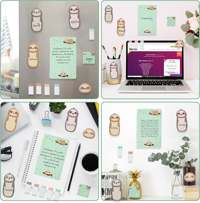 Xqumoi I Just Really Like Sloths Sticky Notes Set, 550 Sheets, Cute Cartoon Sloths Self-Stick Notes Pads Animal Divider Tabs Bundle Writing Memo Pads Back to School Office Supplies Small Gift