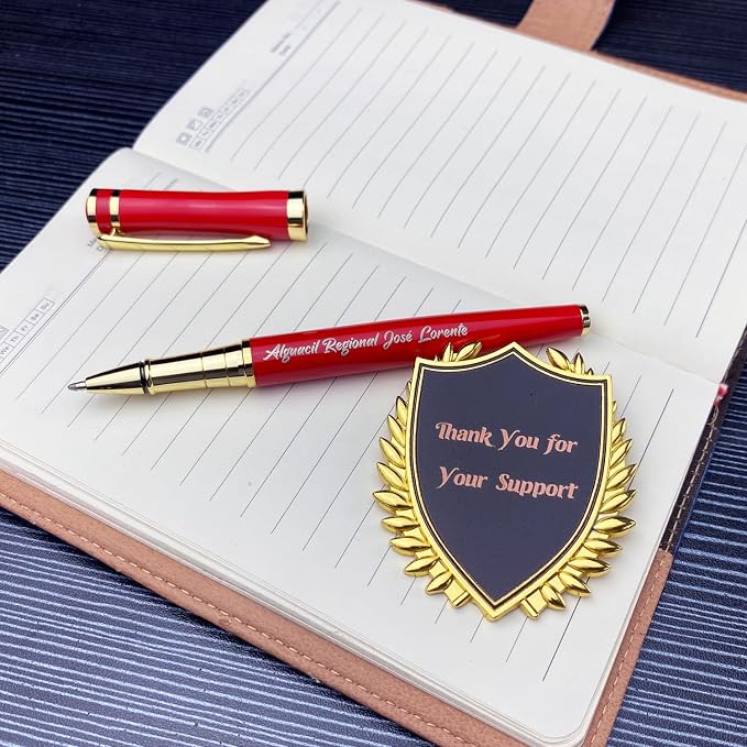 Yastar Personalized Pen with a Custom badge Office Gift Set Customized Pen Engraved with your Message Names Company Names Phone Number Gift for Colleague Friends Business any occations