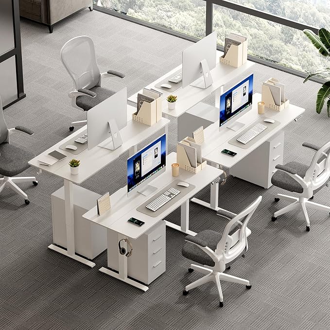 55x24 in Electric Standing Desk,Adjustable Height with Wheels,White | Spliced Desktop,27.9"–46.8" Height Range,4 Memory Presets,Lockable Wheels,Headphone Hook,Sit Stand Desk,Home Office