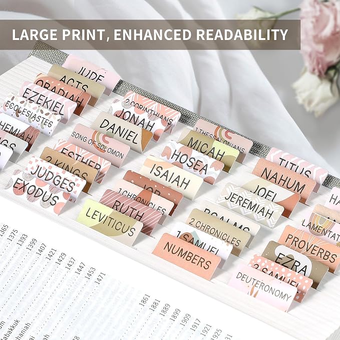 Bible Tabs for Women & Men, Bible Tabs for Study Bible, Large Print Neutral Bible Tabs for Easy Navigation, Bible Index Tabs, 66 Tabs Old & New Testament, Extra 9 Blank Tabs - Cappuccino