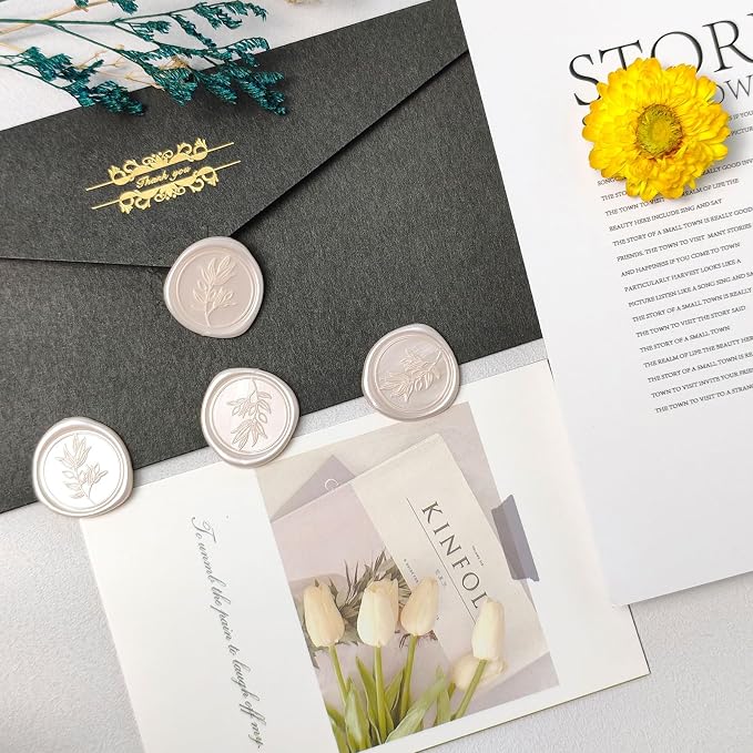 50Pcs Champagne Self-Adhesive Wax Seal Stickers - Wax Seal Perfect for Wedding Invitation or Envelope Good Adhesion and Easy to Use, Wedding Invitation Accessories