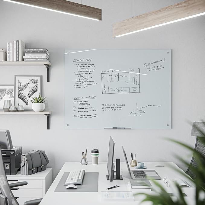 U Brands Magnetic Glass Dry Erase Board, Only for Use with HIGH Energy Magnets, 36" X 48" Inches, White Frosted Surface, Frameless (2299U00-01)
