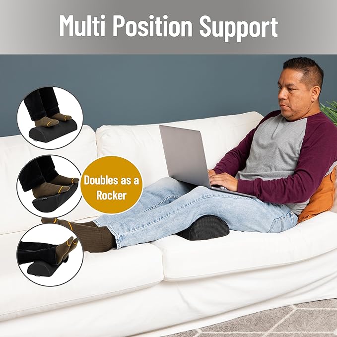 Mind Reader Foot Rest, Foot Stool, Under Desk at Work, Ergonomic, Adjustable, Office, Foam, 7.5" L x 16.75" W x 3.75" H, Black