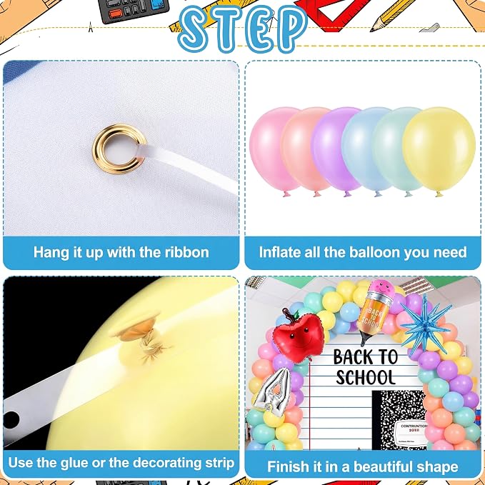 Hahafelt 161 Pcs Back to School Party Decorations Pastel Balloons Garland Arch Kit with Large Composition Notebook Backdrop Abc Crayon Pencil Balloons for First Day of School Classroom Party Supplies