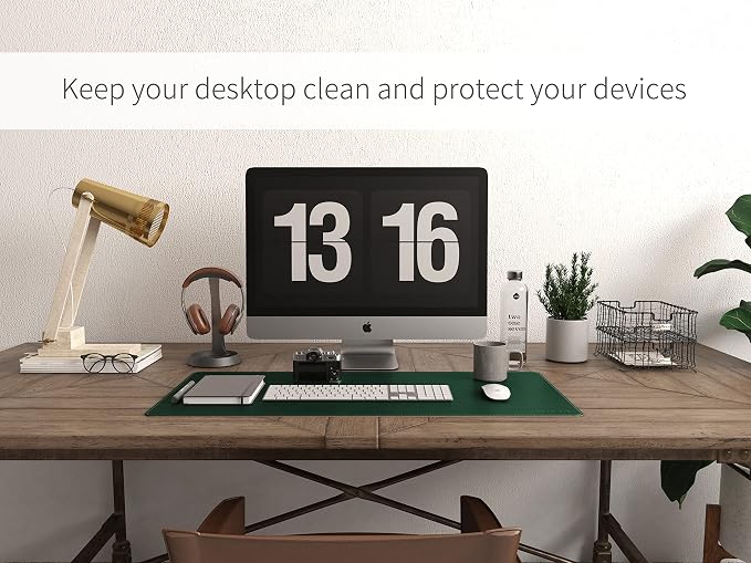 RENMTURE Dual-Sided Mouse Pad, Natural Cork & PU Leather Large Desk Pad for Office and Home Work, Desk Protector Non-Slip, Waterproof, Easy Clean (Dark Green, 36"x17")