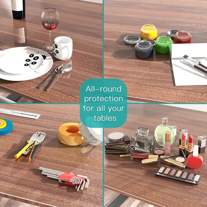 NATRKE Clear Table Protector 47.2"x23.6" Inch, 1.5mm Thick, Waterproof PVC Clear Table Cover Protector, Clear Plastic Tablecloth Protector, Dining Table Protectors Pads, Coffee Table