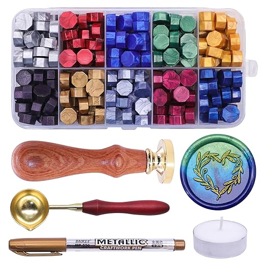 SWANGSA Heart Branch Wax Seal Stamp Kit with 200pcs Sealing Wax Beads, Great for Embellishment of Wedding Invitations, Wine Packages, Gift Wraps