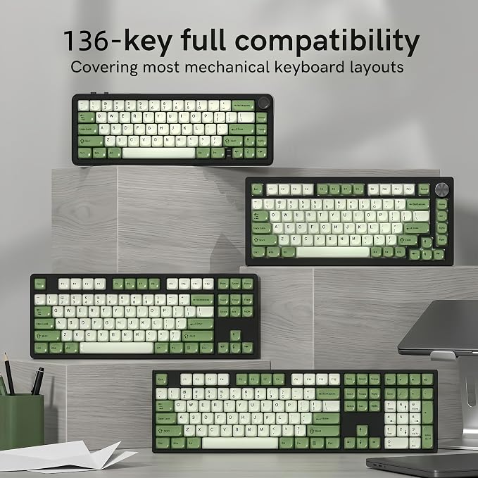 dagaladoo Matcha Green PBT Keycap Set,Glossy Custom Keycaps Ceramic Style, Dye Sublimation Keyboard Key caps,MOA Profile Keycaps for 100% 75% 65% 60% TKL US Layout Mechanical Keyboard