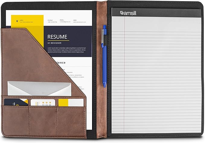 Samsill Two-Tone Padfolio Portfolio Folder, Professional Resume and Document Organizer with 8.5 x 11 Writing Pad, Business Card Pockets and Pen Holder, Faux Leather, Brown/Dark Brown