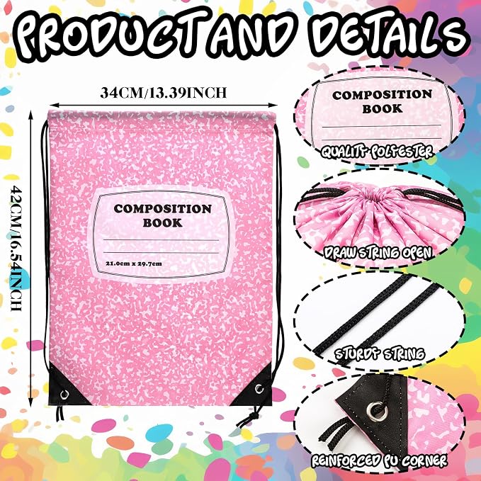 18 Pcs Back to School Composition Book Drawstring Bag Bulk 13"x16" Backpacks Carrying Folder Computer for Writing Teacher (Pastel)