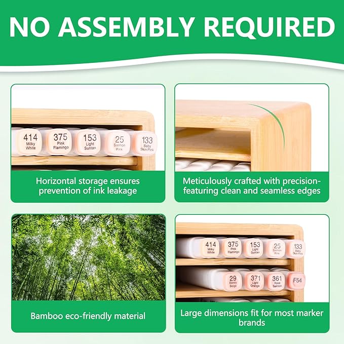 walowalo Bamboo Marker Organizer for 280 Markers Christmas Gifts Durable Pencil Holder Desk Storage Large for Artists Teachers Students Classroom Birthday Gifts No Assembly Required 28-Compartments