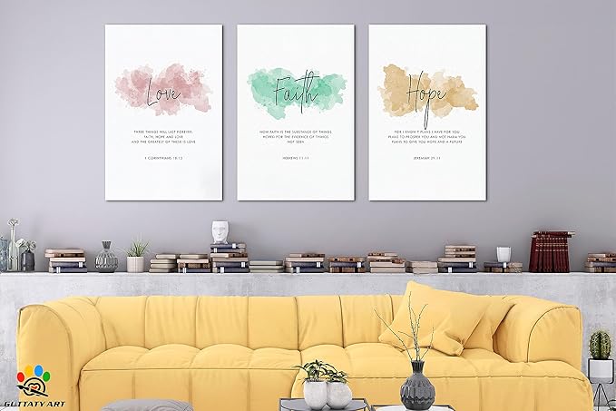 3 Piece Inspirational Wall Art - Love Faith Hope Office Quotes Pictures for Wall Decor, Motivational Canvas Wall Art for Women, Inspirational Poster Framed Artwork for Home, School Decor 20”x30”x3Pcs