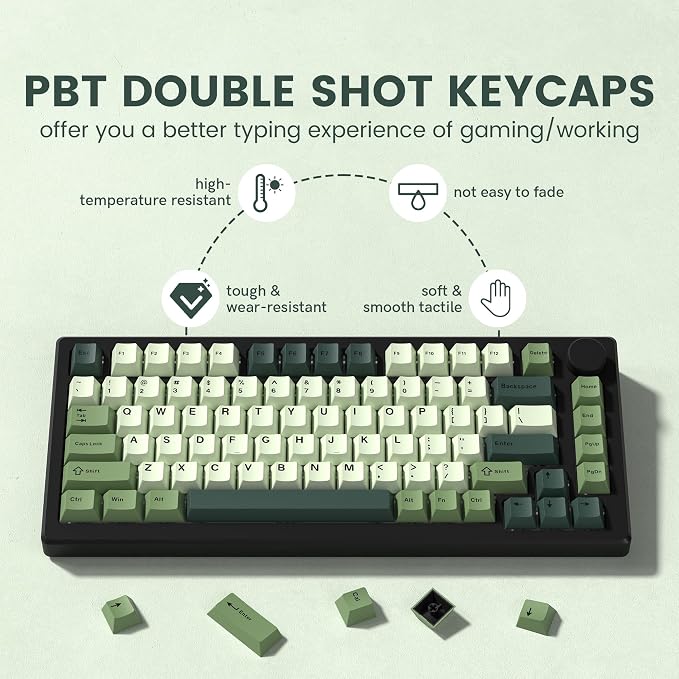 dagaladoo Keyboard keycaps Set, Double Shot PBT keycaps,Cherry Profile Custom Key caps 60 65 75 100 Percent for Cherry-mx Full Size Retro Mechanical Keyboard,Matcha Green
