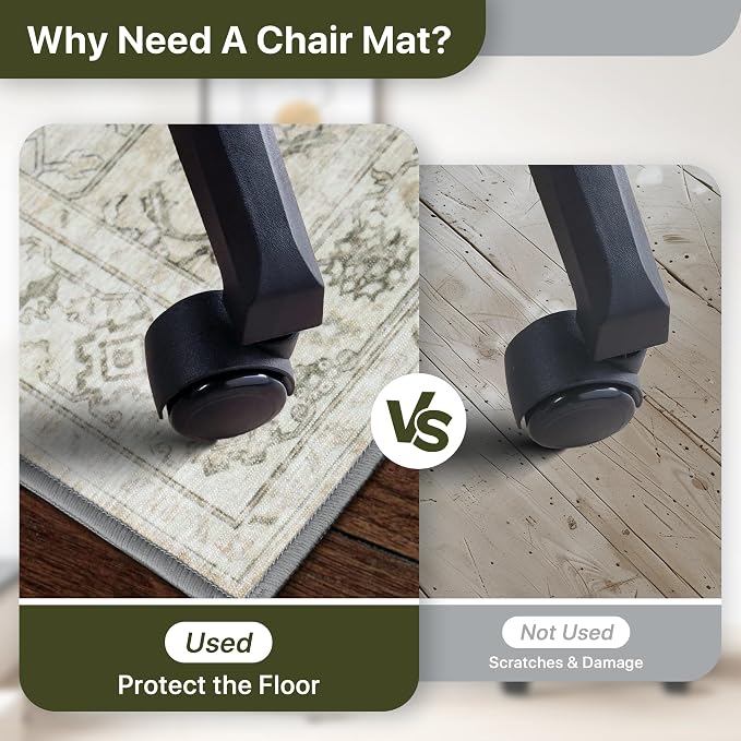 48"x72" Office Chair Mat for Hardwood Tile Floor, Under Desk Carpet Protector for Rolling Computer Chair Mat, Machine Washable Area Rug, Anti-Slip 1/5" Thick Low Pile Thin Vinyl Floor Mat, Trench