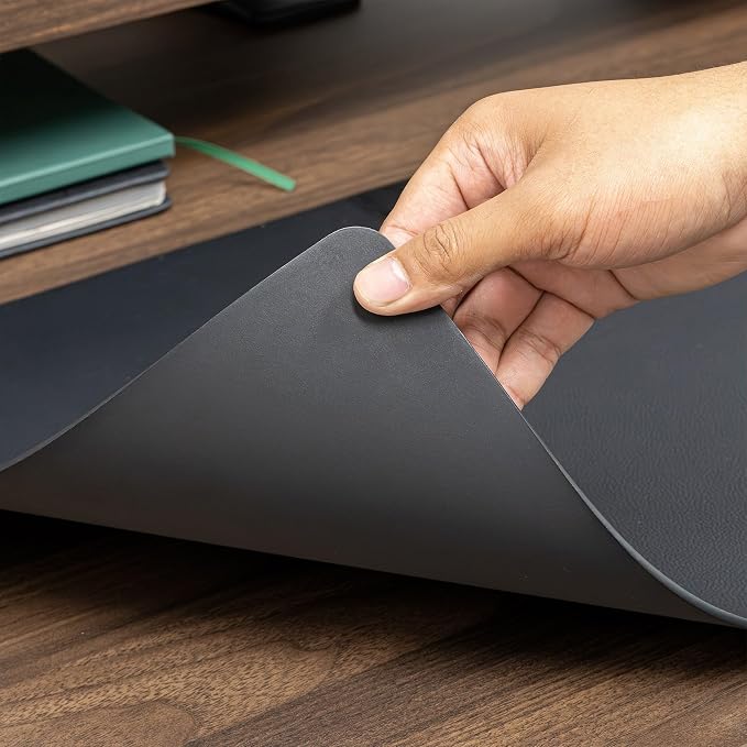 Desky Leather Desk Mat - PU Leather Desk Pad with Anti-Slip Base - Medium