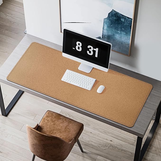Chihein 47" x 20" 3XL Desk Mat with Cork & PU Leather, Dual Sided Desk Pad, Waterproof Computer Desk Mat for Gaming, Office, Home (Black)