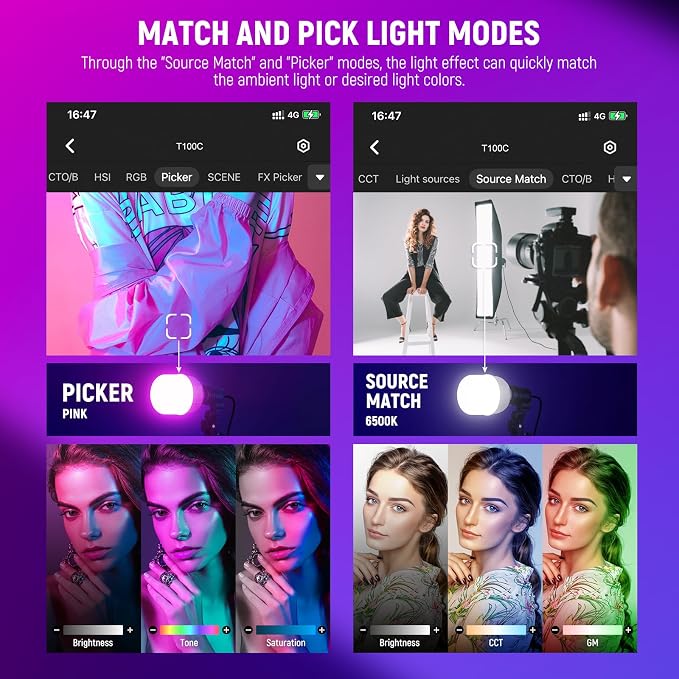 NEEWER 2 Pack 520W Equivalent RGB Softbox Lighting Kit with App Control & 9 Effects, 26W LED Bulbs CRI93+ TLCI98+, E26 Porcelain Sockets, 24" Softboxes for Studio Photography Lighting, NK800