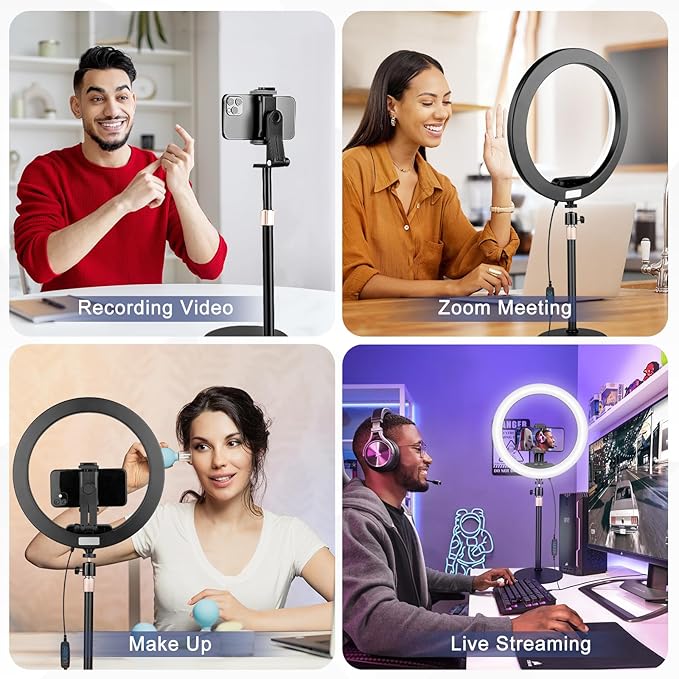 Sensyne 12” Desk Ring Light with Stand & Phone Holder for Computer, LED Selfie Ring Light for Phone Photography, Webcam Light for Laptop/Video Conference Lighting/Makeup/Live Streaming, Black