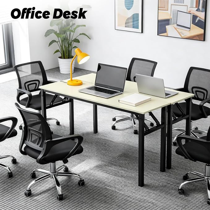 Folding Desk, 39 Inch Foldable Computer Table No Assembly Required,Warm White Small Desk for Home Office,Space-Saving Table for Bedroom, Dorm, RV