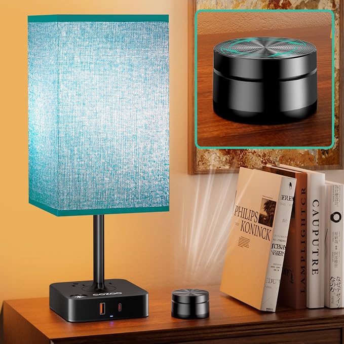 cozoo Bedside Table Lamp for Bedroom, 3 Way Dimmable & Remote Control Stepless Dimming Touch Nightstand Lamp, 2 USB Ports and 2 AC Outlets, Small Desk Light for Living Room, Bed, Study, Green