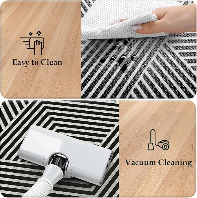 KIMODE Anti Fatigue Kitchen Mats, Padded Kitchen Floor Mats 17"x47"+17"x29" | Geometric Kitchen Rugs Sets of 2, Black White Rugs for Kitchen Floor, Cushioned Standing Mat for Laundry Office Sink Desk