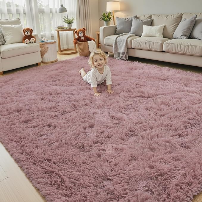 Rugs for Living Room 5x8, Alfombras para Salas Shag Large Plush Soft Area Rug, Shaggy Carpets for Bedroom,Boys Girls Home Decor Aesthetic(Blush, 5 x 8)