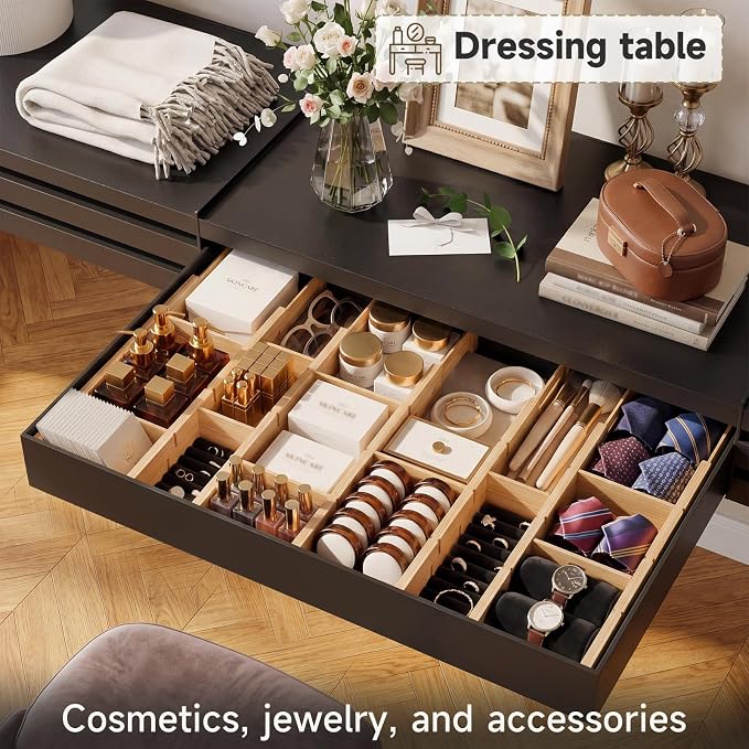 Bamboo Drawer Dividers, Expandable Kitchen Drawer Organizer | Include 8 Dividers, 8 Small Inserts and 8 Medium Inserts for Home, Office, Dressers