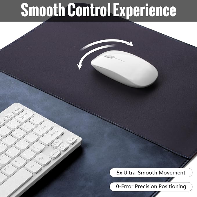 HAUTOCO Cork Desk Mat 31.5"x15.7", Distressed PU Leather & Cloth Desk Pad | Waterproof, Non-Slip, Stitched Edges, Royal Blue Large Gaming Mouse Pad, Laptop Blotter & Desk Protector for Office and Home