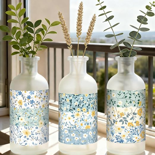 12 Rolls Watercolor Floral Washi Tape Set 15 mm Vintage Flower Decorative Masking Tape for Summer School Arts DIY Craft Scrapbook Journal Supplies Gifts(Blue,Wildflower)