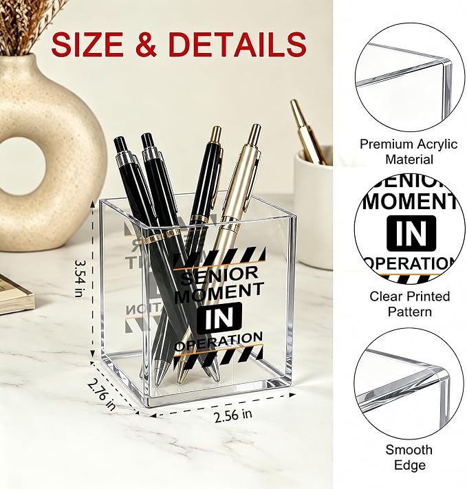 Funny Office Acrylic Cosmetic Pen Pencil Holder Cup, Senior Moment In Operation Pencil Organizer, Humor Unique Desk Accessories, Minimalist Sarcastic Gifts for Women Men Employee（A08）
