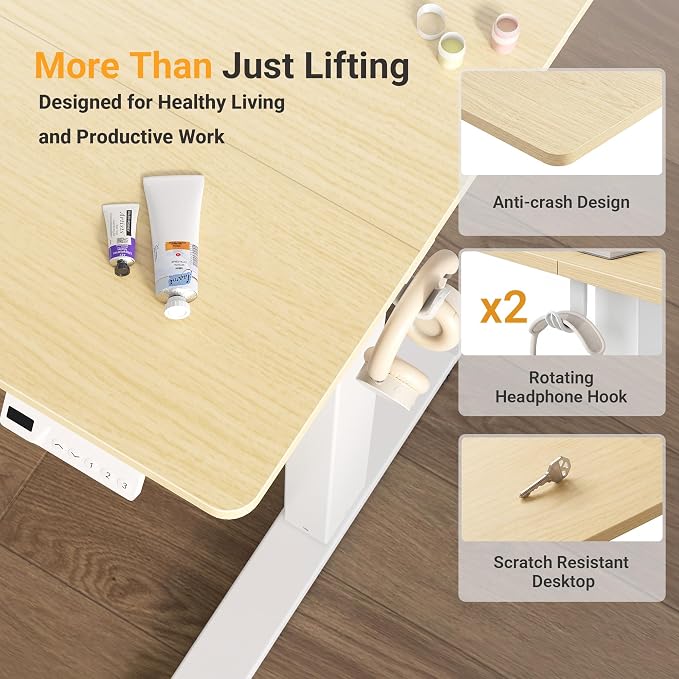 YDN Electric Standing Desk, 35x20 Inch, Nature | 3 Memory Presets, Cable Management, Adjustable Height, Sit Stand, Space-Saving, Computer Workstation, Home Office