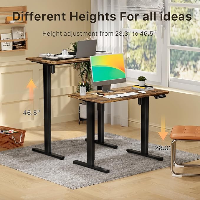 JOY worker Small Electric Computer Desk, 40" Whole Piece Height Adjustable | 40" x 20" Rustic Brown Compact Sit Stand Desk with Memory Controller, Narrow Computer Workstation for Home Office Walking Pad