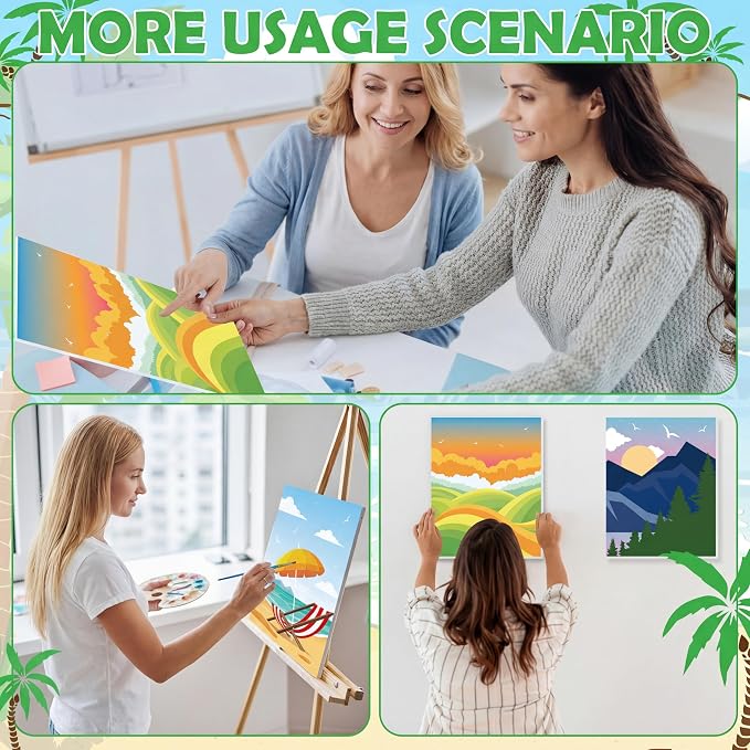 Blosssound 10 Set Pre Printed Canvas Pre Drawn Canvas Painting with Easel Kits 5" x 7" Outline Painting Panels for Beginners, DIY Craft Project, Home Decors(Summer)