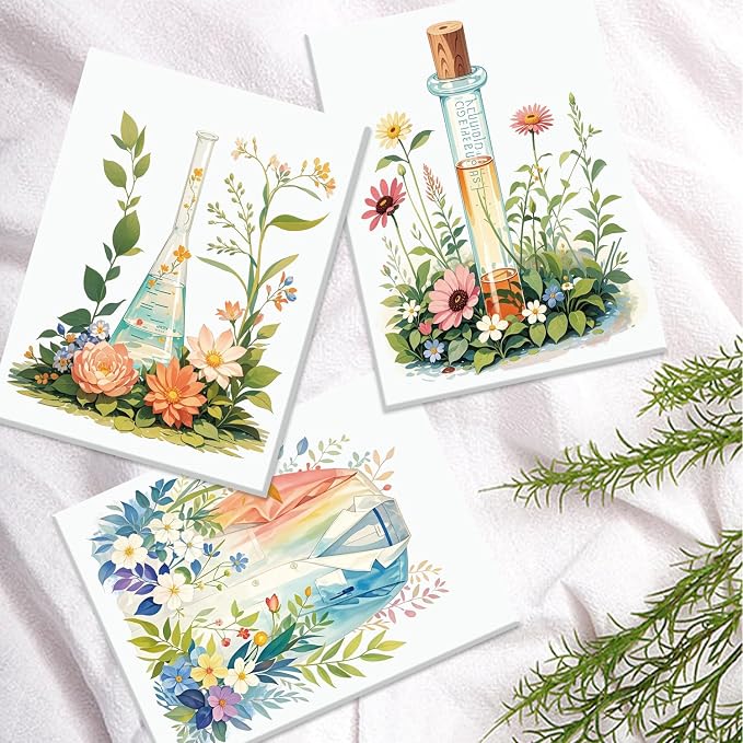 CHDITB Botanical Science Canvas Wall Art, Watercolor Floral Laboratory Prints, Chemistry Wall Decor, Boho Wildflower Lab Poster, Nature Aesthetic Artwork For Classroom School Office Decor 12"X16"X6