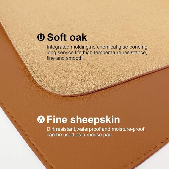 DAWNTREES Dual Sided Desk Mat,Leather Desk Pad,Brown 40"x16",Cork Desk Mat Protector,with PU Leather Valet Tray Organizer,Large Mouse Pad,Desk Writing Pad for Office and Home