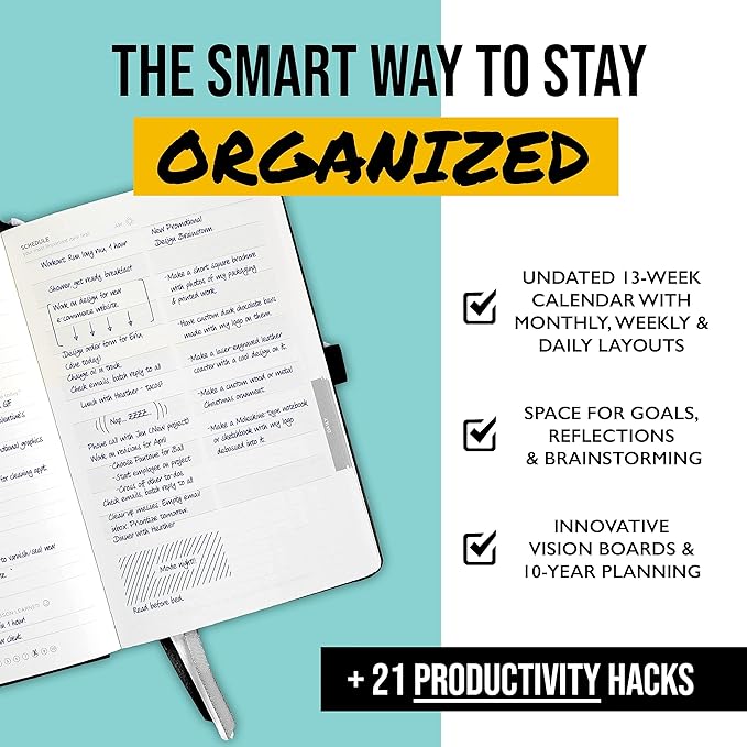 Get Stuff Done Productivity Planner, Daily, Weekly & Monthly Undated Agenda Planners for Full Focus and Goal Setting, Personal Organizers for Men & Women, 8.3" x 5.5"