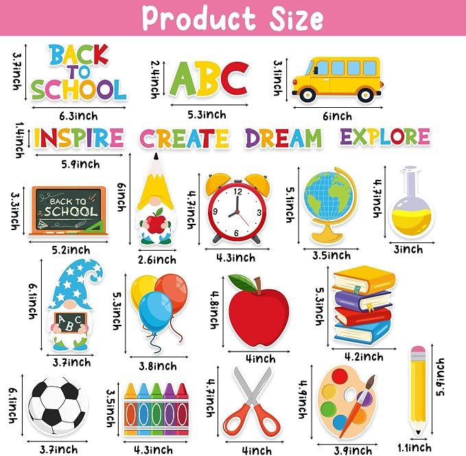 BeYumi 52Pcs Back to School Gnome Bulletin Board Decorations Set Motivational DIY Cardstock Cutouts Colorful Welcome Back to School Supplies for Classroom Chalkboard Kindergarten Nursery Wall Decor