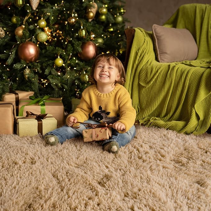 HOMORE 4x6 Rug for Bedroom, Light Tan Fluffy Area Rug Modern Shag Rugs for Living Room, Super Soft Beige Rug for Kids Room, Cute Carpets for Nursery Boys Girls Home Dorm