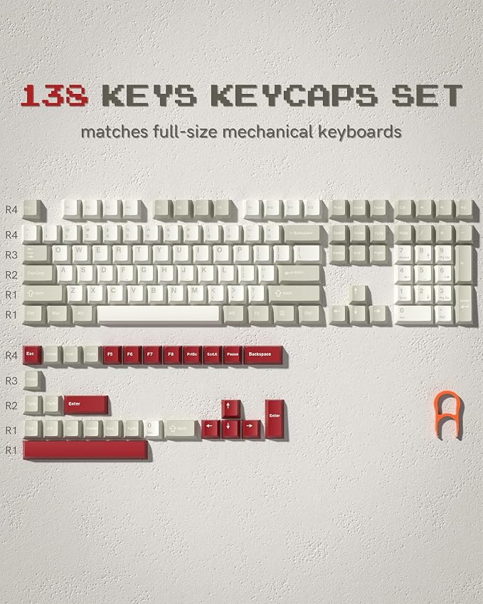 PBT Keycaps Set, Doubleshot 139 Key Caps,Cherry Profile Custom Keycap for 61/64/68/84/87/100/104/108 Mechanical Keyboard, Compatiability for 60 65 75 100 Percent Keyboads (Retro Gray)