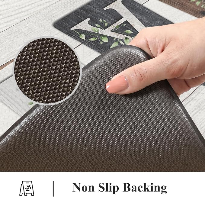 KIMODE Half Circle Anti Fatigue Mats for Cushioned Kitchen Mats for Floor | 18"x28",Grey,Country Vintage,Non Slip,Kitchen Mats Waterproof,Memory Foam,Comfort, Half Round Small Standing Mat Decor