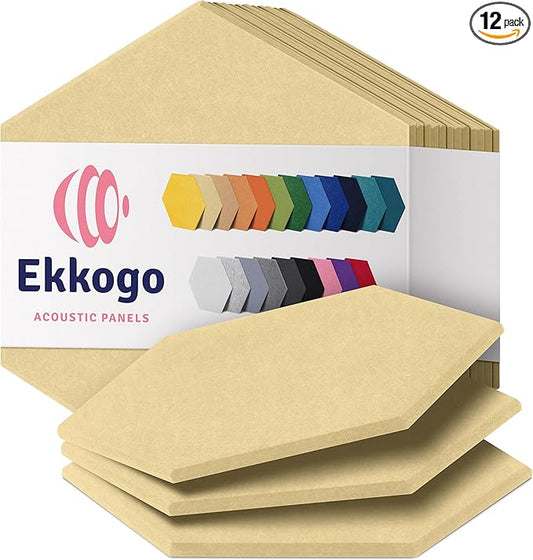Acoustic Panels 12-Pack Soundproof Wall Panels 14"X12.1"X0.4" Sound Panels High Density Sound Dampening Panels - [Cancun Sand Hexagon]