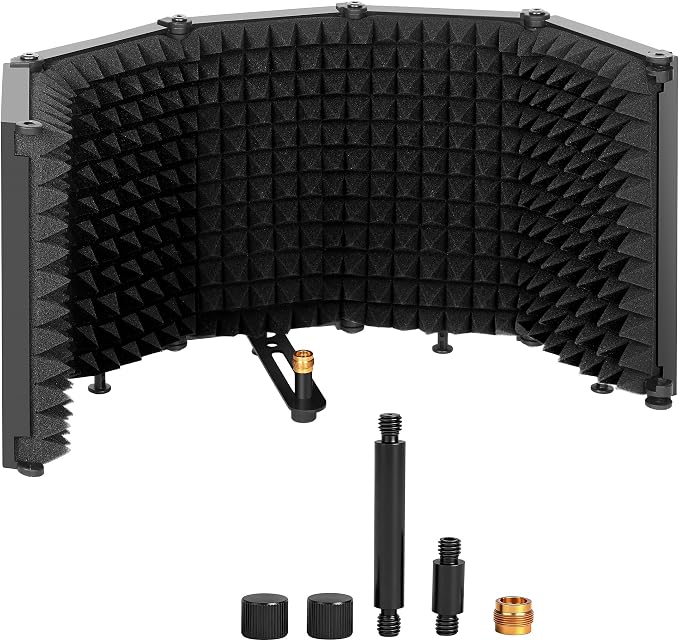 Microphone Stand With Isolation Shield,Recording Studio Equipment With Foldable Mic Shield With Sound Insulation For Recording Studio, Podcasts,Broadcasting