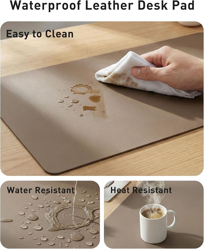 Aothia Faux Leather Desk Mat - Large Mouse Pad, Non-Slip PU Leather Blotter, Waterproof Writing Surface for Office and Home (Coffee, 42" x 17")