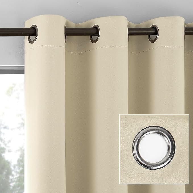 Sun Zero Nordic 2-Pack Theater Grade Noise Reducing Extreme 100% Blackout Grommet Curtain Panel Pair, 52" x 84, Cream Off-White