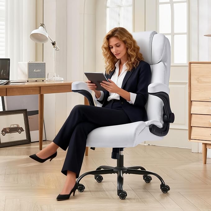 500lbs Big and Tall Office Chair Adjustable Lumbar Support for Back Pain, Extra Wide Seat Executive Office Chair Thick Armrest Pad, Heavy Duty Base&Upgraded Wheels, Ergonomic Comfy Computer Desk Chair